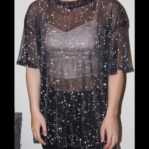 black with white stars galaxy oversized shirt